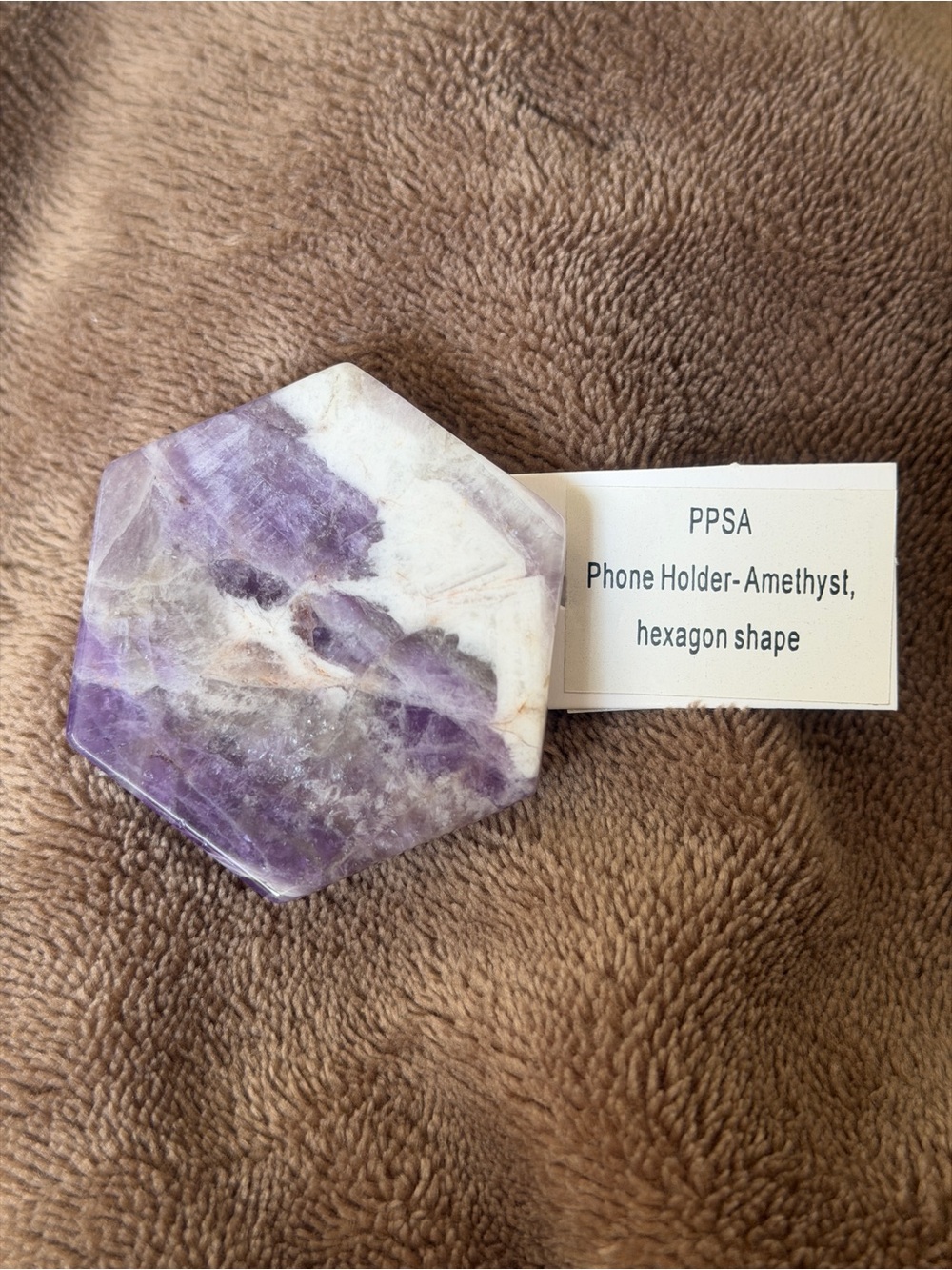 Natural Amethyst Crystal Hexagon Phone Holder / Stand